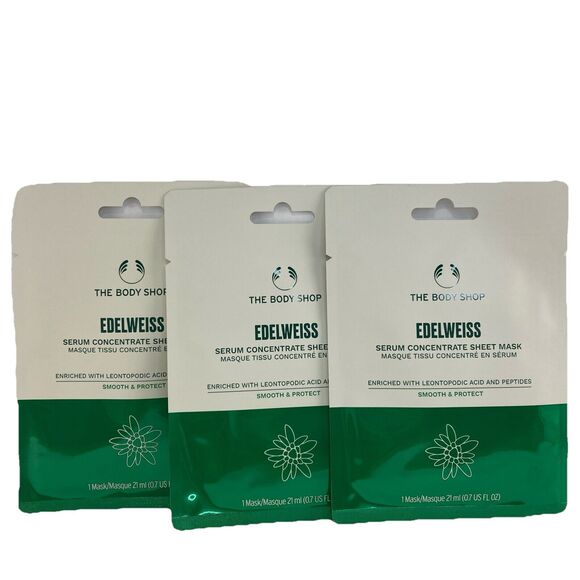 Lot of 3 Body Shop Edelweiss Serum Concentrate Sheet Mask Vegan Smooth & Protect - Picture 2 of 6